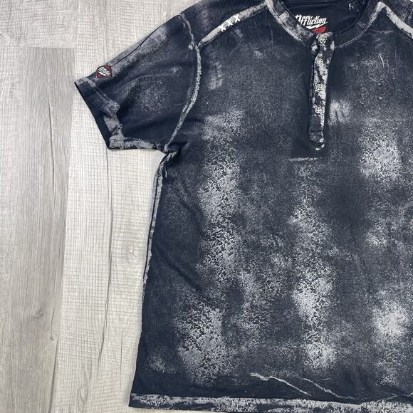 Affliction Henley Shirt Distressed 2XL Metal Buttons Stitching Live Fast Rare P - Picture 2 of 9